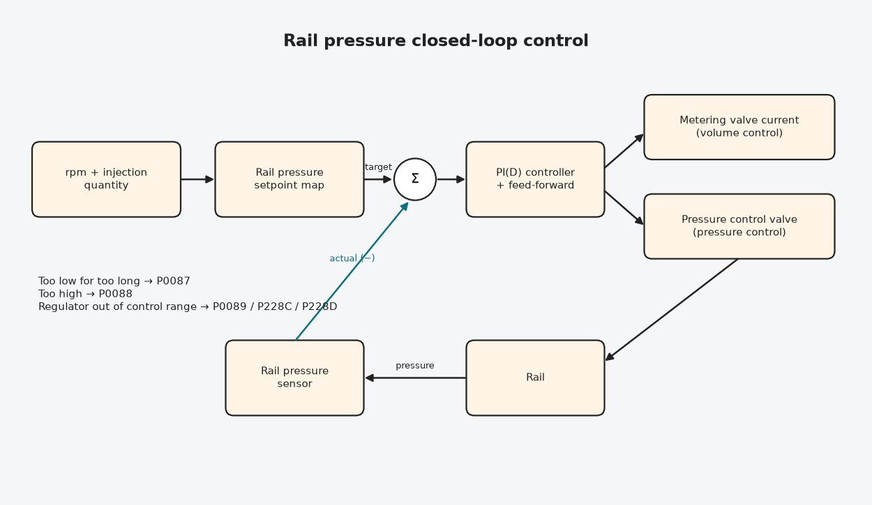 Block diagram of ECU rail pressure closed-loop control with metering valve and pressure control valve